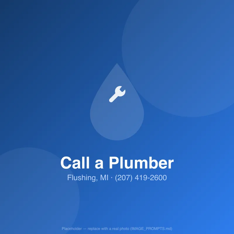 Homeowner calling a 24/7 emergency plumber after a burst pipe in Flushing, MI
