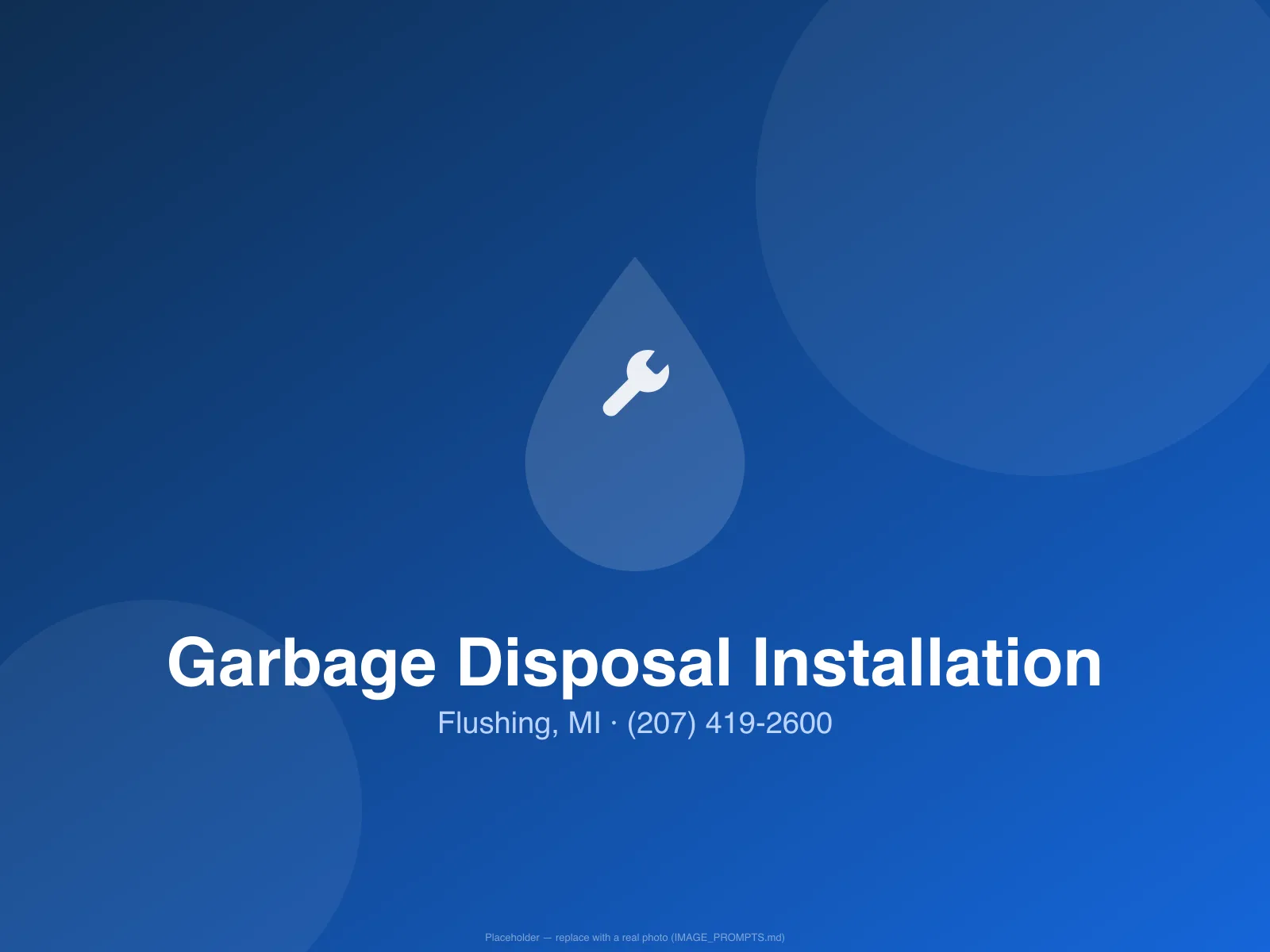 Plumber installing a new garbage disposal under a kitchen sink in a Flushing, MI home